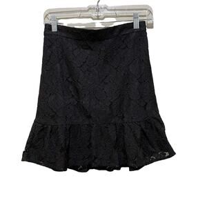 J Crew Floral Lace Mini Skirt Ruffle Hem Black Size 00